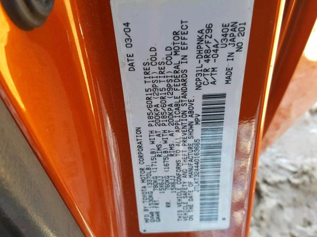 JTLKT324440163665 - 2004 TOYOTA SCION XB Қызғылт сары фото 10