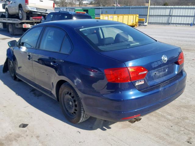 3VW2K7AJ3CM395633 - 2012 VOLKSWAGEN JETTA BASE Կապույտ լուսանկար 3