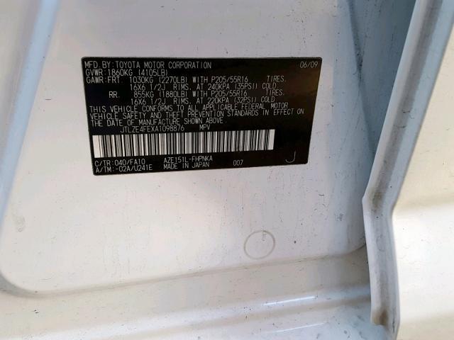 JTLZE4FEXA1098876 - 2010 TOYOTA SCION XB 白色 照片 10