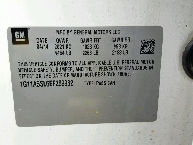 1G11A5SL6EF269932 - 2014 CHEVROLET MALIBU LS WHITE photo 10