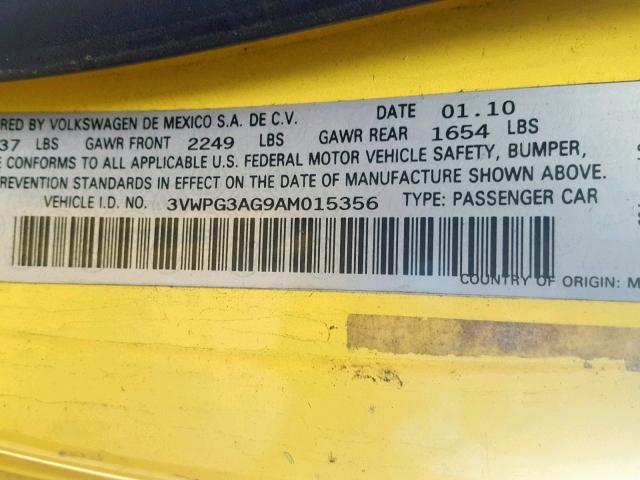 3VWPG3AG9AM015356 - 2010 VOLKSWAGEN NEW BEETLE ყვითელი ფოტო 10