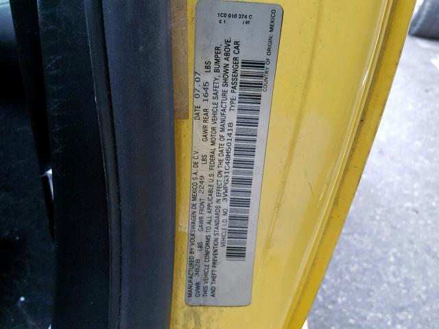 3VWPG31C48M501418 - 2008 VOLKSWAGEN NEW BEETLE Sarı foto 10