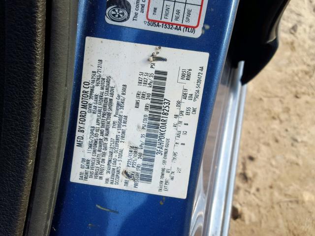 3FAHP0KC0AR182537 - 2010 FORD FUSION SPO BLUE photo 10