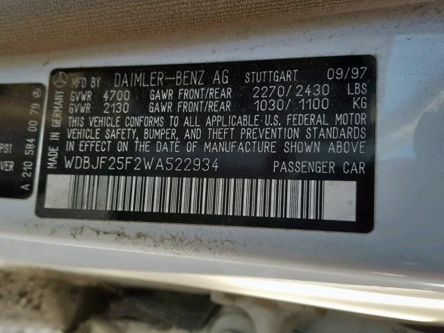 WDBJF25F2WA522934 - 1998 MERCEDES-BENZ E 300TD WHITE photo 10