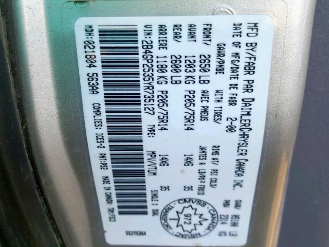 2B4GP2535YR735127 - 2000 DODGE CARAVAN SILVER photo 10