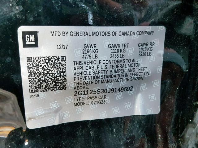 2G1125S30J9149592 - 2018 CHEVROLET IMPALA PRE BLACK photo 10