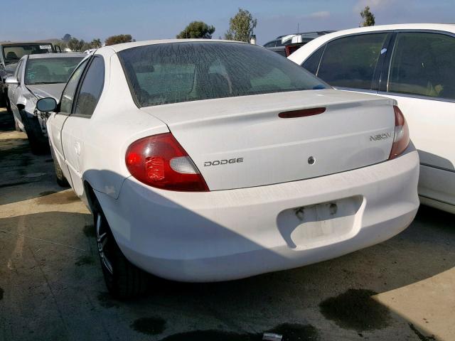 1B3ES26C42D514539 - 2002 DODGE NEON WHITE photo 3