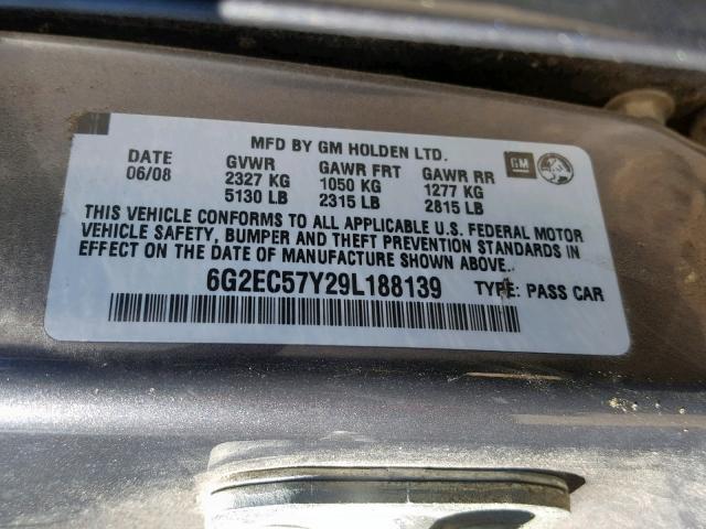 6G2EC57Y29L188139 - 2009 PONTIAC G8 GT GRAY photo 10