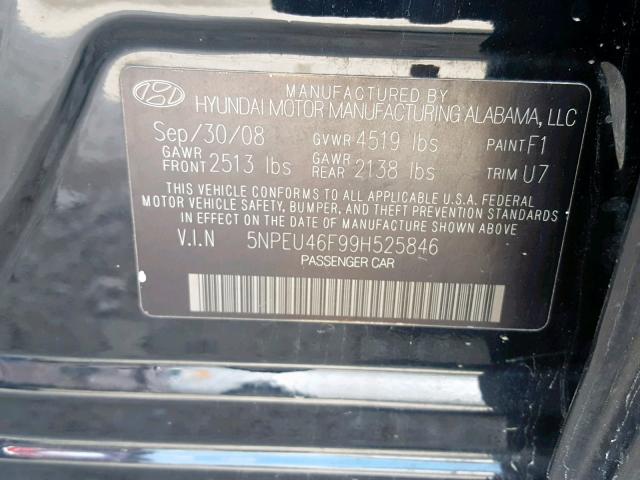 5NPEU46F99H525846 - 2009 HYUNDAI SONATA SE BLACK photo 10