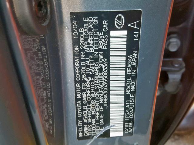 JTHBA30G355083369 - 2005 LEXUS ES 330 BLUE photo 10