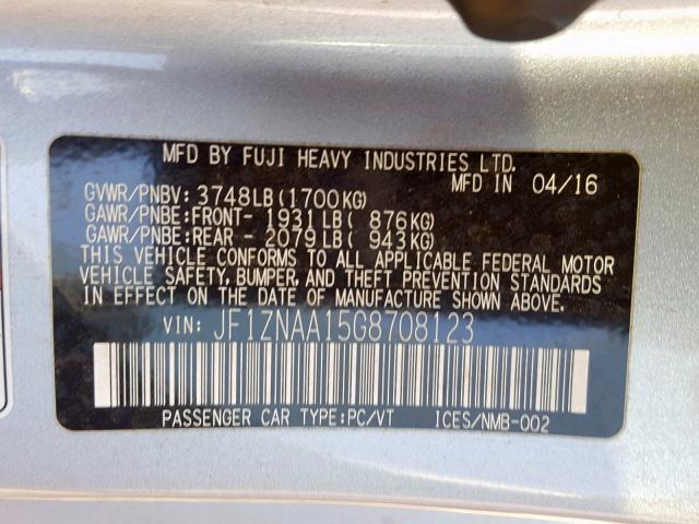 JF1ZNAA15G8708123 - 2016 TOYOTA SCION FR-S SILVER photo 10