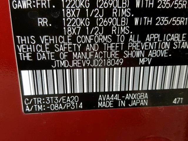 JTMDJREV9JD218049 - 2018 TOYOTA RAV4 HV LI RED photo 10