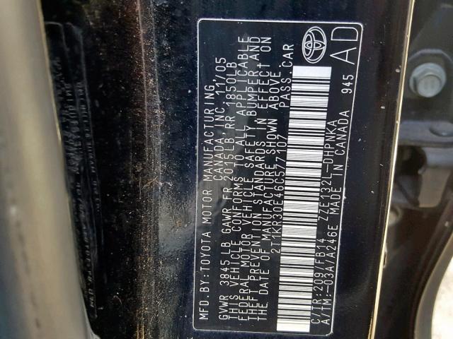 2T1KR30E46C577107 - 2006 TOYOTA COROLLA MA BLACK photo 10