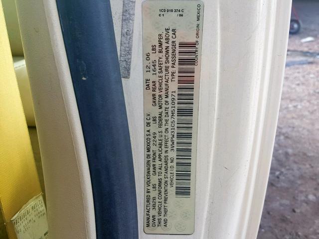 3VWPW31C57M510971 - 2007 VOLKSWAGEN NEW BEETLE 奶油色 照片 10