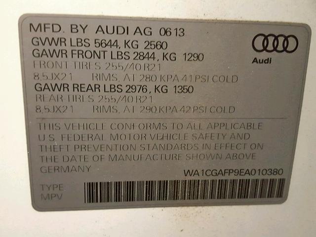 WA1CGAFP9EA010380 - 2014 AUDI SQ5 PREMIU WHITE photo 10