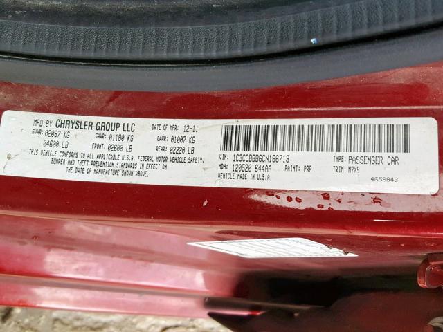 1C3CCBBB6CN166713 - 2012 CHRYSLER 200 TOURIN RED photo 10