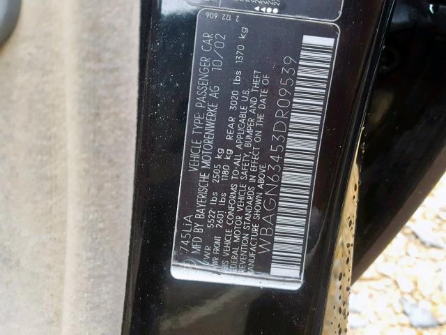 WBAGN63453DR09539 - 2003 BMW 745 LI BLACK photo 10