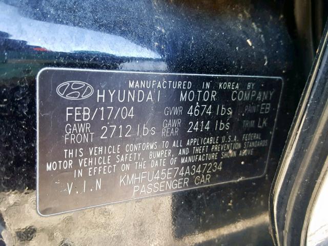 KMHFU45E74A347234 - 2004 HYUNDAI XG 350 BLACK photo 10