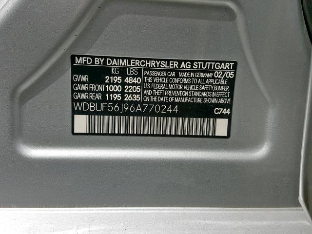 WDBUF56J96A770244 - 2006 MERCEDES-BENZ E 350 SILVER photo 10