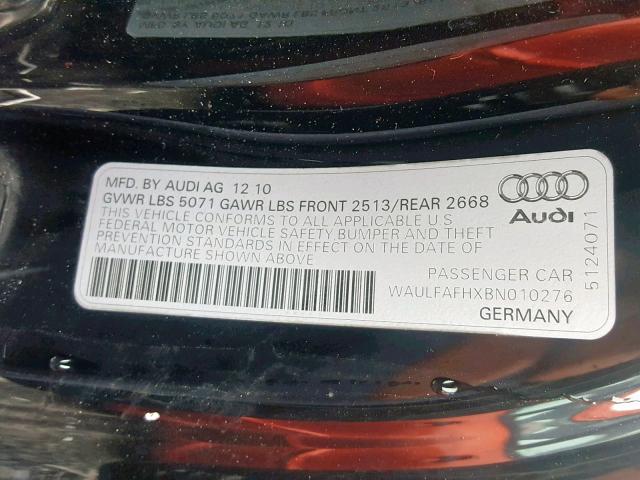 WAULFAFHXBN010276 - 2011 AUDI A5 PREMIUM BLUE photo 10