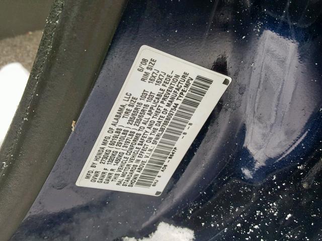 5FNRL38788B097544 - 2008 HONDA ODYSSEY EX BLUE photo 10