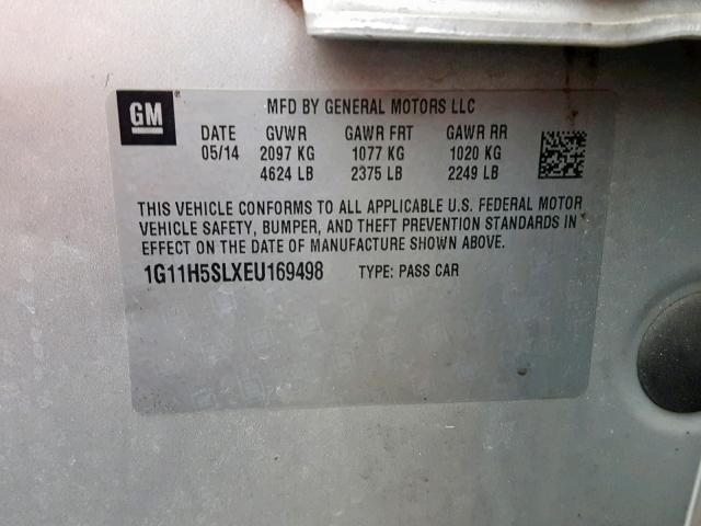 1G11H5SLXEU169498 - 2014 CHEVROLET MALIBU LTZ 银色 照片 10