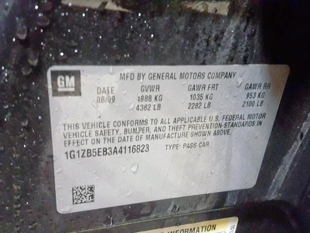 1G1ZB5EB3A4116823 - 2010 CHEVROLET MALIBU LS Qara foto 10