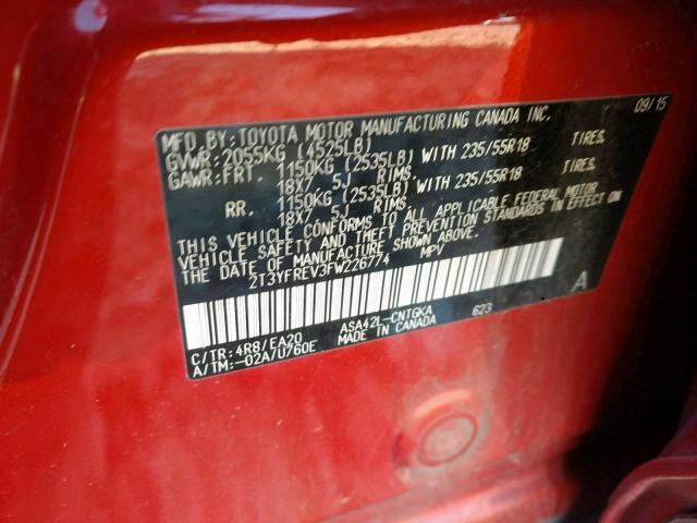 2T3YFREV3FW226774 - 2015 TOYOTA RAV4 LIMIT ORANGE photo 10