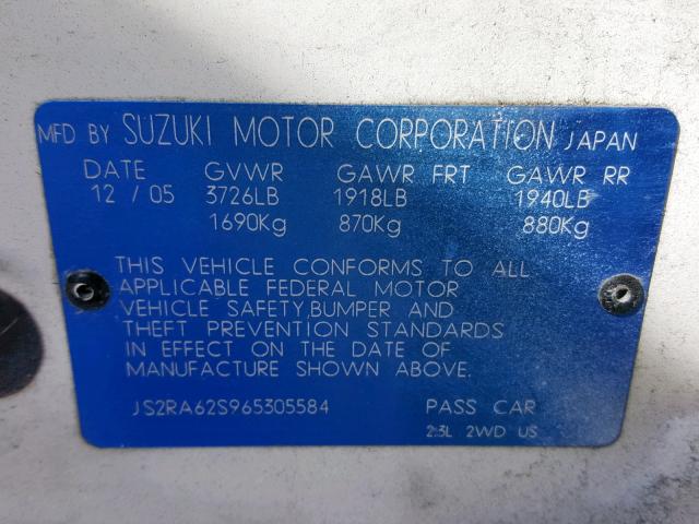 JS2RA62S965305584 - 2006 SUZUKI AERIO WHITE photo 10