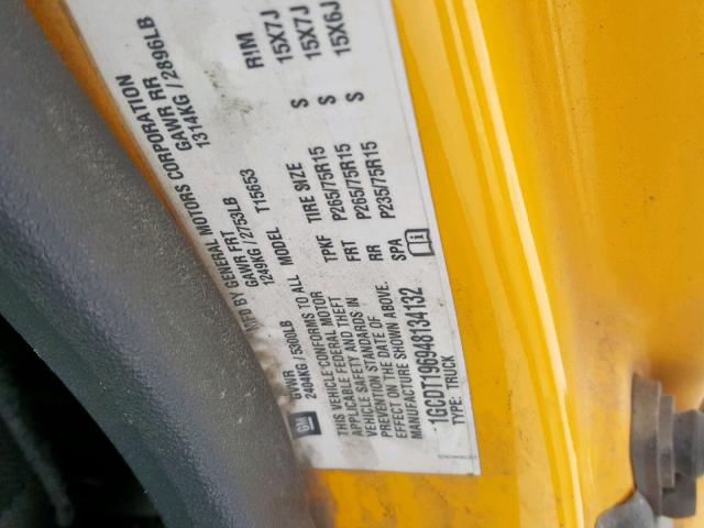 1GCDT196948134132 - 2004 CHEVROLET COLORADO YELLOW photo 10