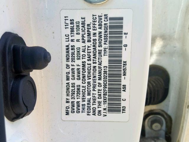 19XFB2F99CE023813 - 2012 HONDA CIVIC EXL WHITE photo 10