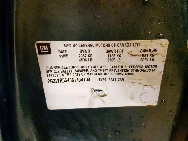 2G2WR554061194703 - 2006 PONTIAC GRAND PRIX BLUE photo 10