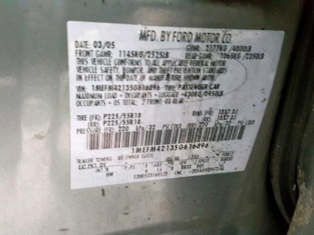 1MEFM42135G616896 - 2005 MERCURY MONTEGO PR 灰色 照片 10