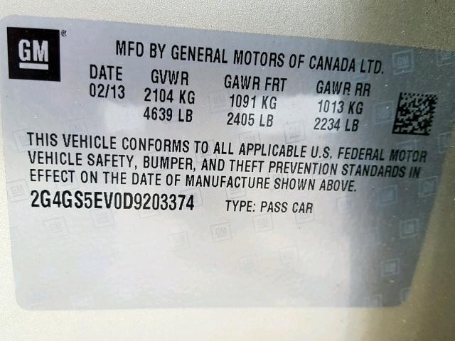 2G4GS5EV0D9203374 - 2013 BUICK REGAL PREM GOLD photo 10