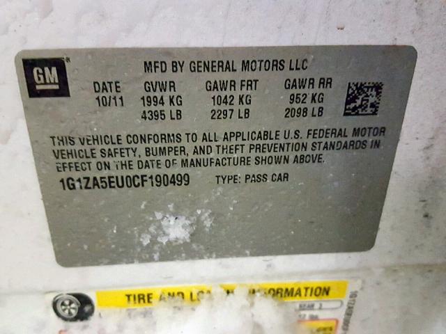 1G1ZA5EU0CF190499 - 2012 CHEVROLET MALIBU LS WHITE photo 10