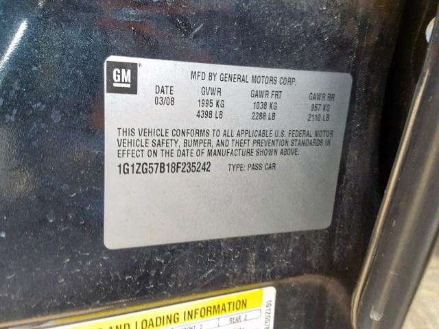 1G1ZG57B18F235242 - 2008 CHEVROLET MALIBU LS BLACK photo 10