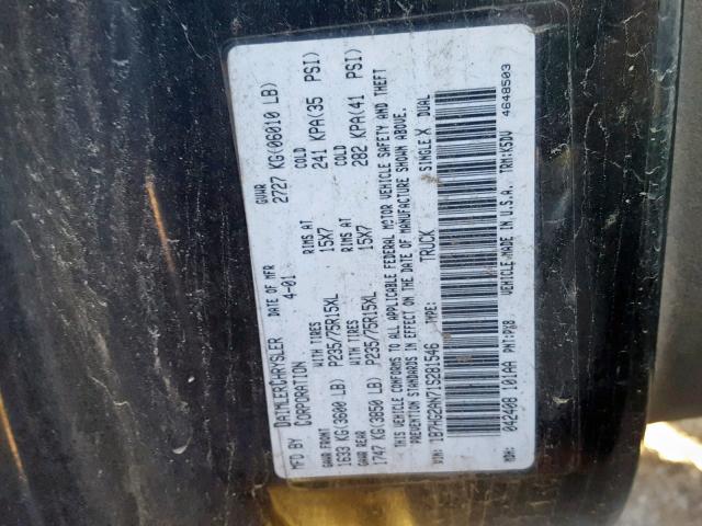 1B7HG2AN71S281546 - 2001 DODGE DAKOTA QUA BLACK photo 10