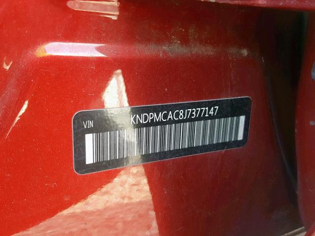 KNDPMCAC8J7377147 - 2018 KIA SPORTAGE L RED photo 10