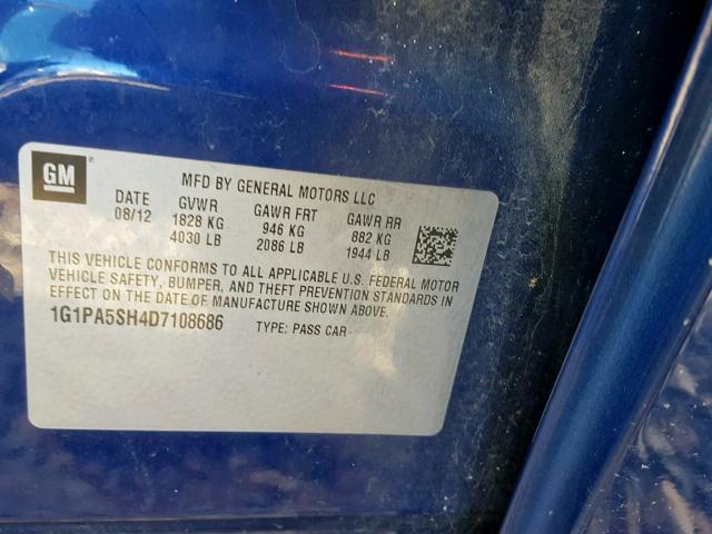 1G1PA5SH4D7108686 - 2013 CHEVROLET CRUZE LS BLUE photo 10