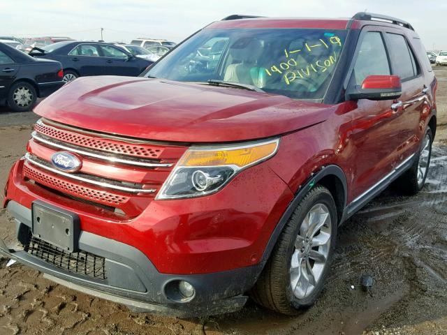 1FM5K8F85DGA29496 - 2013 FORD EXPLORER L RED photo 2