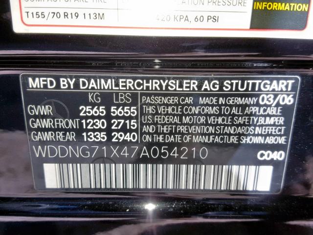 WDDNG71X47A054210 - 2007 MERCEDES-BENZ S 550 BLACK photo 10