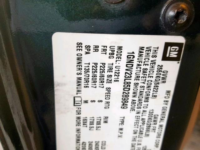 1GNDV23L85D289849 - 2005 CHEVROLET UPLANDER L Yaşıl foto 10