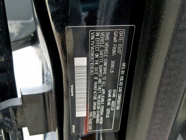 YV1AS982671036363 - 2007 VOLVO S80 3.2 BLACK photo 10