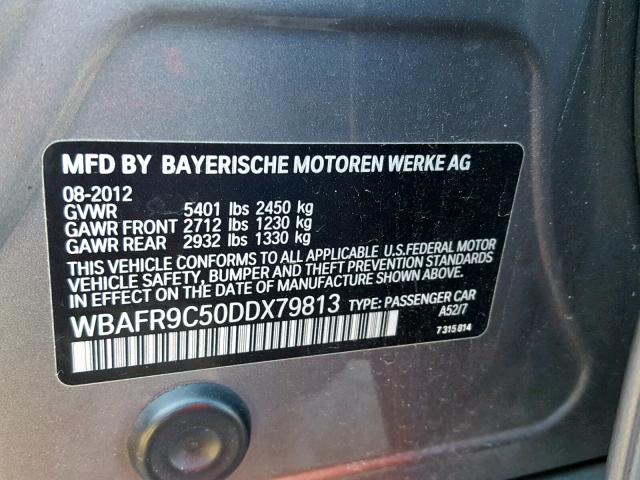 WBAFR9C50DDX79813 - 2013 BMW 550 I GRAY photo 10