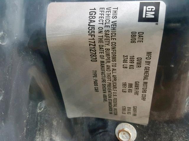 1G8AJ55F17Z127870 - 2007 SATURN ION LEVEL BLACK photo 10