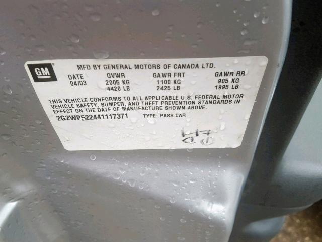 2G2WP522441117371 - 2004 PONTIAC GRAND PRIX 银色 照片 10