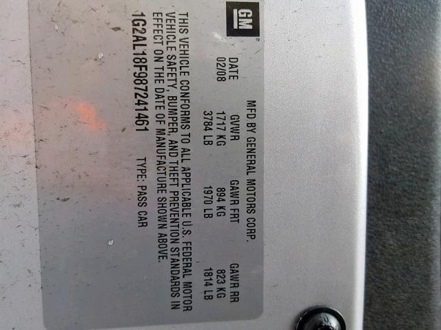 1G2AL18F987241461 - 2008 PONTIAC G5 GRAY photo 10