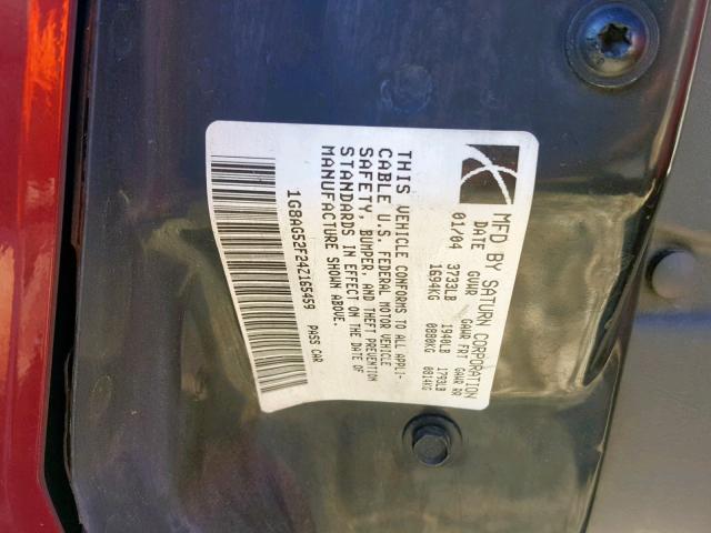1G8AG52F24Z165459 - 2004 SATURN ION LEVEL BURGUNDY photo 10