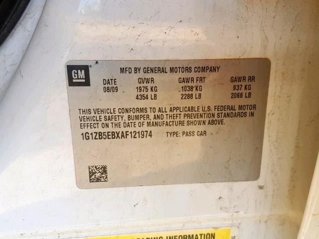 1G1ZB5EBXAF121974 - 2010 CHEVROLET MALIBU LS WHITE photo 10