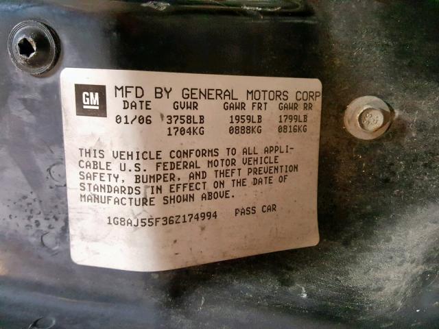 1G8AJ55F36Z174994 - 2006 SATURN ION LEVEL SILVER photo 10